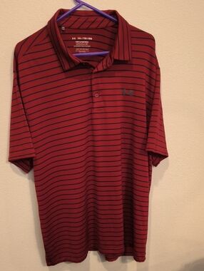 Under Armour Men’s Red Playoff Polo with Navy Stripes XXL
